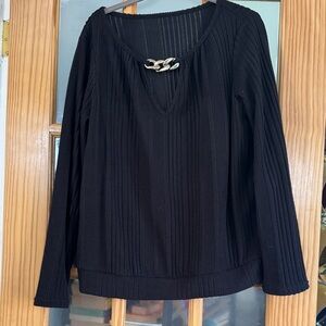 Elegant Black Ribbed Women's Top